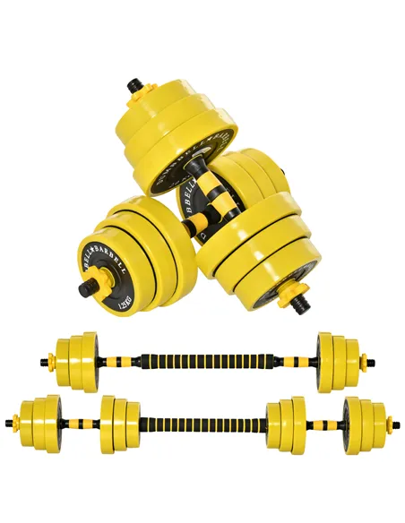 HOMCOM 20KG Dumbbell & Barbell  Adjustable Set Plate Bar Clamp Rod Home Gym Sports Area Exercise Ergonomic