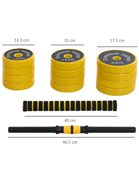 HOMCOM 20KG Dumbbell & Barbell  Adjustable Set Plate Bar Clamp Rod Home Gym Sports Area Exercise Ergonomic