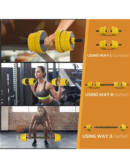 HOMCOM 20KG Dumbbell & Barbell  Adjustable Set Plate Bar Clamp Rod Home Gym Sports Area Exercise Ergonomic