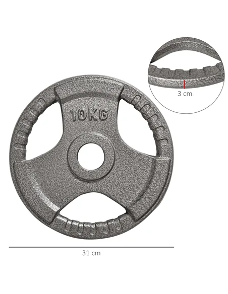 HOMCOM Set of 2 Cast Iron Weight Plates for 2"/5cm Hole Dumbbell Handle Bar, Barbell Weight 2 x 10kg