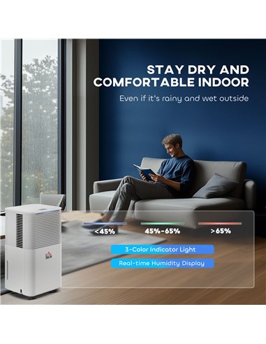 HOMCOM 12L/Day 2000ML Portable Quiet Dehumidifier for Home Laundry Room Bedroom Basement, Electric Moisture Air De-Humidifier wi