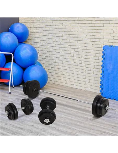 HOMCOM Dumbbell and Barbell Set with 65kg Adjustable Barbell Weights Set, for Home Gym - Black