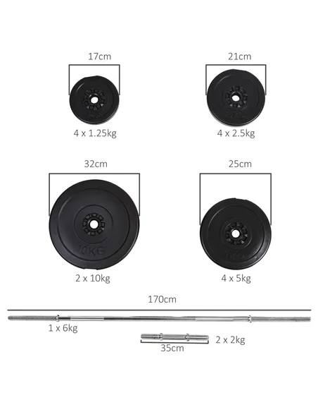 HOMCOM Dumbbell and Barbell Set with 65kg Adjustable Barbell Weights Set, for Home Gym - Black