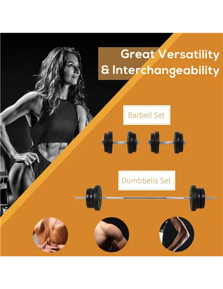 HOMCOM Dumbbell and Barbell Set with 65kg Adjustable Barbell Weights Set, for Home Gym - Black