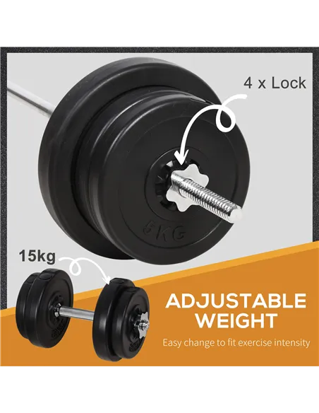 HOMCOM Dumbbell and Barbell Set with 65kg Adjustable Barbell Weights Set, for Home Gym - Black