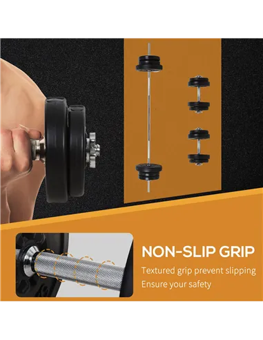 HOMCOM Dumbbell and Barbell Set with 65kg Adjustable Barbell Weights Set, for Home Gym - Black