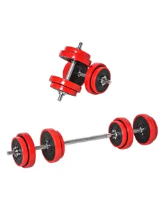 HOMCOM 20KGS 2-In-1 Dumbbell & Barbell Adjustable Set Strength Muscle Exercise Fitness Plate Bar Clamp Rod Home Gym Sports Area