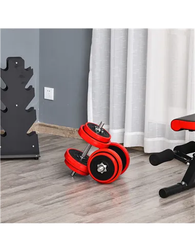 HOMCOM 20KGS 2-In-1 Dumbbell & Barbell Adjustable Set Strength Muscle Exercise Fitness Plate Bar Clamp Rod Home Gym Sports Area