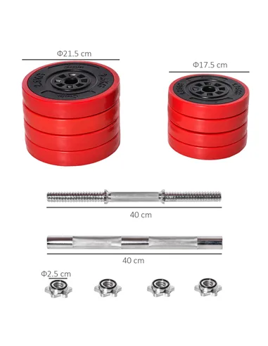 HOMCOM 20KGS 2-In-1 Dumbbell & Barbell Adjustable Set Strength Muscle Exercise Fitness Plate Bar Clamp Rod Home Gym Sports Area