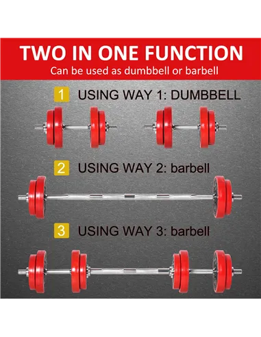 HOMCOM 20KGS 2-In-1 Dumbbell & Barbell Adjustable Set Strength Muscle Exercise Fitness Plate Bar Clamp Rod Home Gym Sports Area