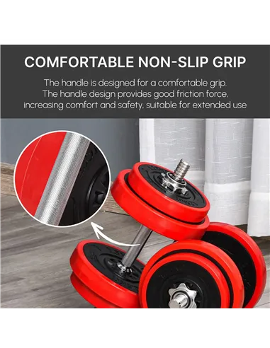 HOMCOM 20KGS 2-In-1 Dumbbell & Barbell Adjustable Set Strength Muscle Exercise Fitness Plate Bar Clamp Rod Home Gym Sports Area