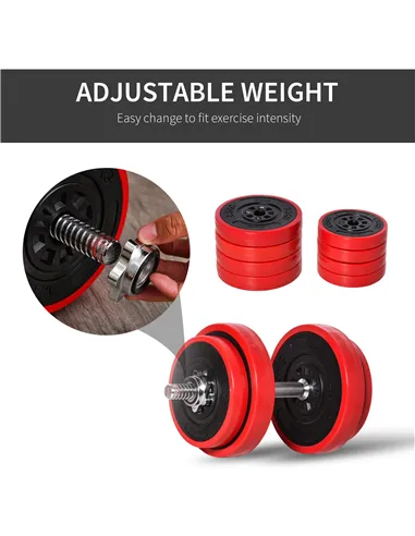 HOMCOM 20KGS 2-In-1 Dumbbell & Barbell Adjustable Set Strength Muscle Exercise Fitness Plate Bar Clamp Rod Home Gym Sports Area