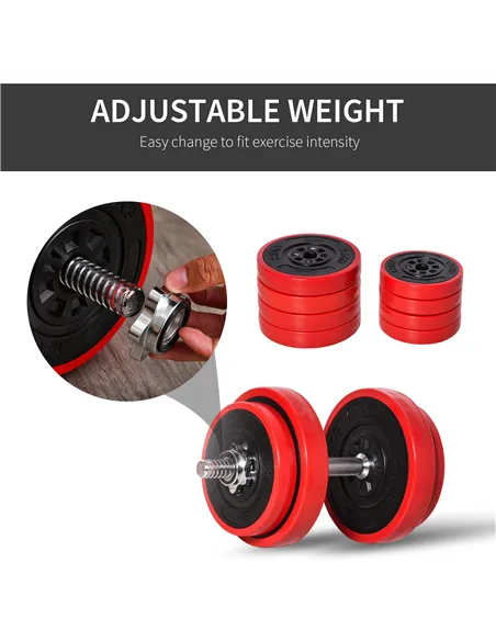 HOMCOM 20KGS 2-In-1 Dumbbell & Barbell Adjustable Set Strength Muscle Exercise Fitness Plate Bar Clamp Rod Home Gym Sports Area
