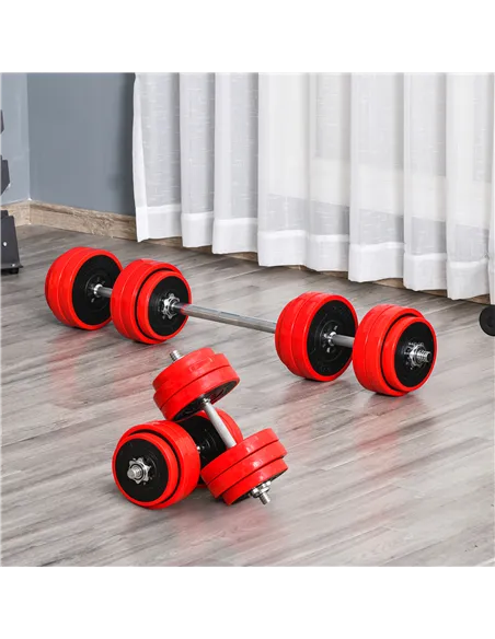 HOMCOM 30KGS 2-In-1 Dumbbell & Barbell Adjustable Set Strength Muscle Exercise Fitness Plate Bar Clamp Rod Home Gym Sports Area