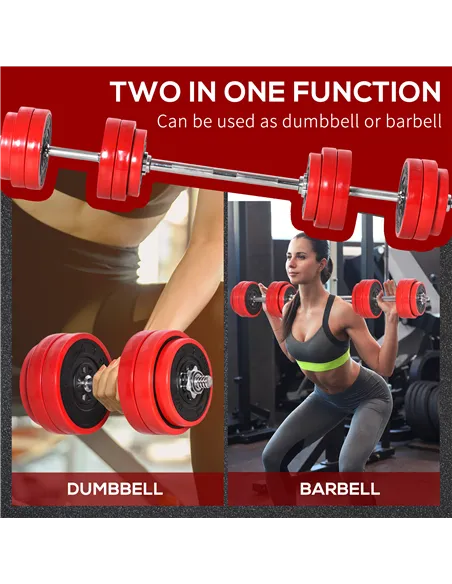 HOMCOM 30KGS 2-In-1 Dumbbell & Barbell Adjustable Set Strength Muscle Exercise Fitness Plate Bar Clamp Rod Home Gym Sports Area