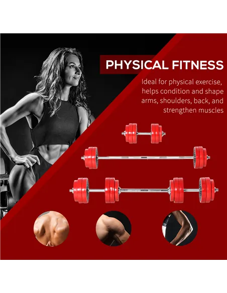 HOMCOM 30KGS 2-In-1 Dumbbell & Barbell Adjustable Set Strength Muscle Exercise Fitness Plate Bar Clamp Rod Home Gym Sports Area