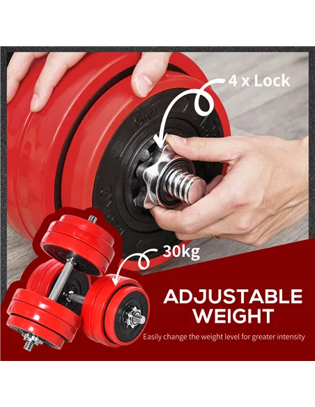 HOMCOM 30KGS 2-In-1 Dumbbell & Barbell Adjustable Set Strength Muscle Exercise Fitness Plate Bar Clamp Rod Home Gym Sports Area