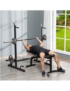 HOMCOM Multifunction Barbell Squat Rack Stand Heavy-Duty Strength Training Dumbbell Rack Adjustable Height Weight Lifting Bench  2
