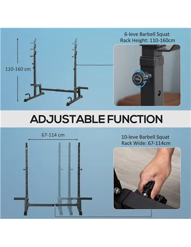 HOMCOM Multifunction Barbell Squat Rack Stand Heavy-Duty Strength Training Dumbbell Rack Adjustable Height Weight Lifting Bench 