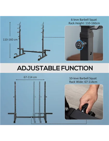 HOMCOM Multifunction Barbell Squat Rack Stand Heavy-Duty Strength Training Dumbbell Rack Adjustable Height Weight Lifting Bench 