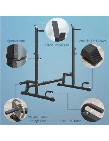 HOMCOM Multifunction Barbell Squat Rack Stand Heavy-Duty Strength Training Dumbbell Rack Adjustable Height Weight Lifting Bench 
