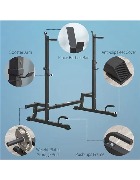 HOMCOM Multifunction Barbell Squat Rack Stand Heavy-Duty Strength Training Dumbbell Rack Adjustable Height Weight Lifting Bench 