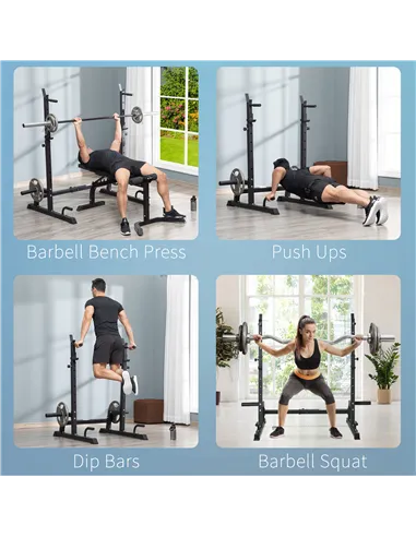 HOMCOM Multifunction Barbell Squat Rack Stand Heavy-Duty Strength Training Dumbbell Rack Adjustable Height Weight Lifting Bench 