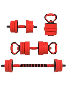 SPORTNOW 20kg Four-In-One Adjustable Weight Dumbbells Set, Barbell, Kettlebell, Push Up Stand - Red