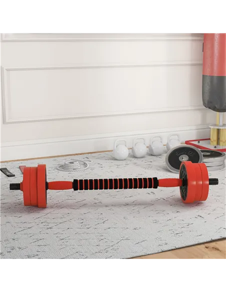 SPORTNOW 20kg Four-In-One Adjustable Weight Dumbbells Set, Barbell, Kettlebell, Push Up Stand - Red