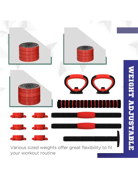 SPORTNOW 20kg Four-In-One Adjustable Weight Dumbbells Set, Barbell, Kettlebell, Push Up Stand - Red