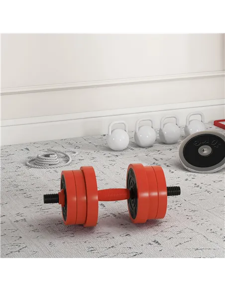 SPORTNOW 20kg Four-In-One Adjustable Weight Dumbbells Set, Barbell, Kettlebell, Push Up Stand - Red
