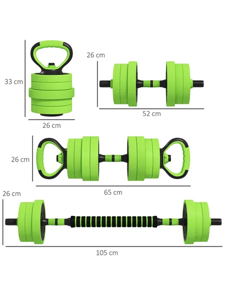 SPORTNOW 40kg Four-In-One Adjustable Weight Dumbbells Set, Barbell, Kettlebell, Push Up Stand - Green