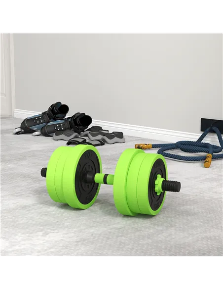 SPORTNOW 40kg Four-In-One Adjustable Weight Dumbbells Set, Barbell, Kettlebell, Push Up Stand - Green