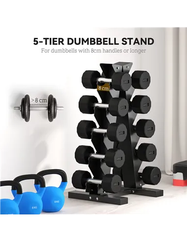 SPORTNOW Five-Tier Dumbbell Storage Rack, for Home Gym Exercise - Black