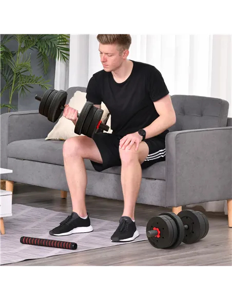 HOMCOM 20kg 2 IN 1 Adjustable Dumbbells Weight Set, Dumbbell Hand Weight Barbell for Body Fitness, Lifting Training for Home, Of