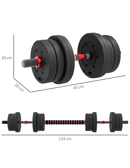 HOMCOM 20kg 2 IN 1 Adjustable Dumbbells Weight Set, Dumbbell Hand Weight Barbell for Body Fitness, Lifting Training for Home, Of