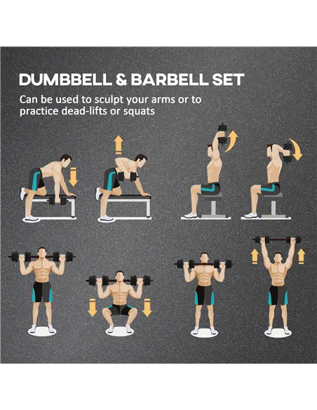 HOMCOM 20kg 2 IN 1 Adjustable Dumbbells Weight Set, Dumbbell Hand Weight Barbell for Body Fitness, Lifting Training for Home, Of