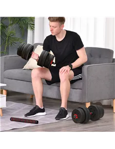 HOMCOM 30kg 2 IN 1 Adjustable Dumbbells Weight Set, Dumbbell Hand Weight Barbell for Body Fitness, Lifting Training for Home, Of 2