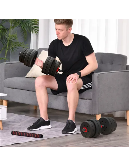 HOMCOM 30kg 2 IN 1 Adjustable Dumbbells Weight Set, Dumbbell Hand Weight Barbell for Body Fitness, Lifting Training for Home, Of