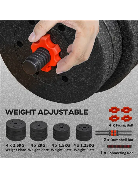 HOMCOM 30kg 2 IN 1 Adjustable Dumbbells Weight Set, Dumbbell Hand Weight Barbell for Body Fitness, Lifting Training for Home, Of