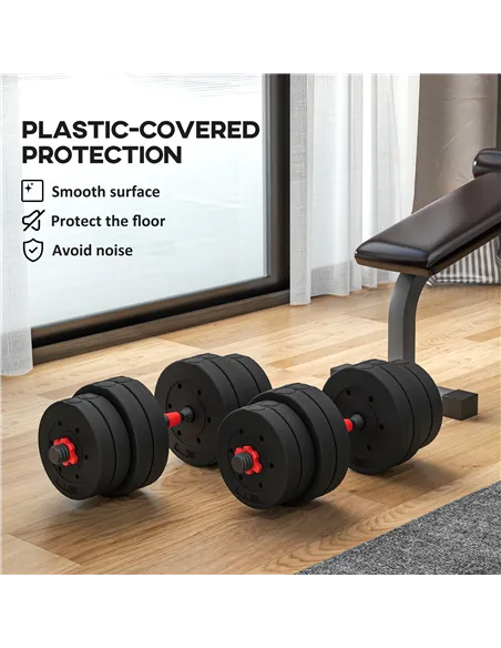HOMCOM 30kg 2 IN 1 Adjustable Dumbbells Weight Set, Dumbbell Hand Weight Barbell for Body Fitness, Lifting Training for Home, Of