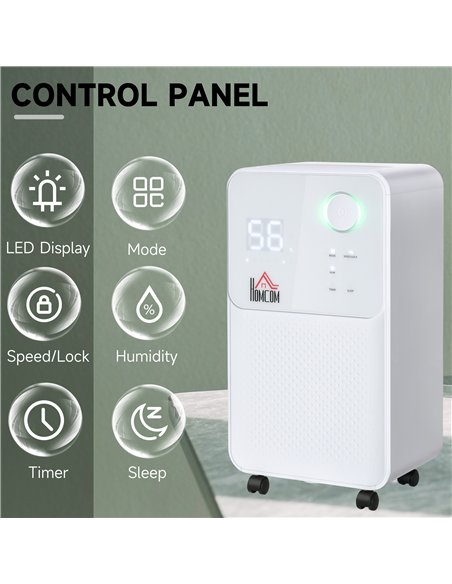 HOMCOM 12L/Day Dehumidifier for Home, Laundry Room, Bedroom, Basement, Electric Moisture Air De-Humidifier with 4 Modes, Continu