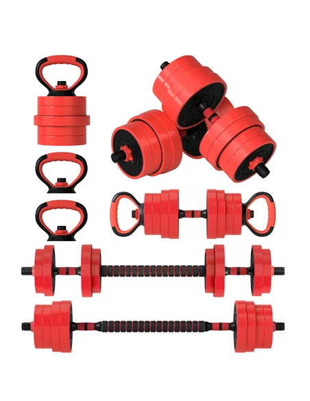 SPORTNOW 30kg Four-In-One Adjustable Weight Dumbbells Set, Barbell, Kettlebell, Push Up Stand - Red