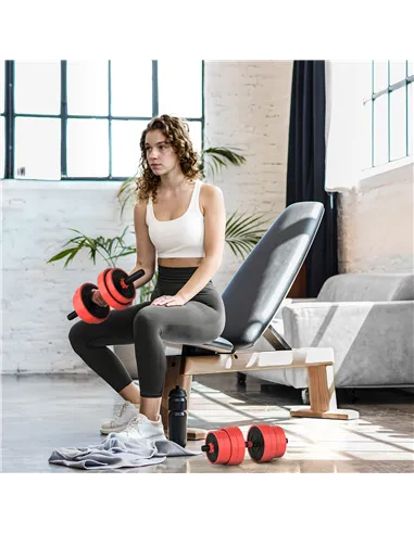 SPORTNOW 30kg Four-In-One Adjustable Weight Dumbbells Set, Barbell, Kettlebell, Push Up Stand - Red