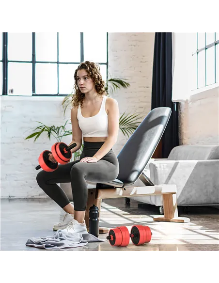 SPORTNOW 30kg Four-In-One Adjustable Weight Dumbbells Set, Barbell, Kettlebell, Push Up Stand - Red