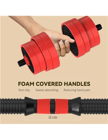 SPORTNOW 30kg Four-In-One Adjustable Weight Dumbbells Set, Barbell, Kettlebell, Push Up Stand - Red