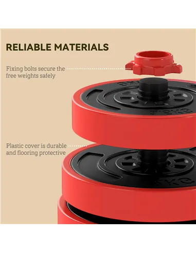 SPORTNOW 30kg Four-In-One Adjustable Weight Dumbbells Set, Barbell, Kettlebell, Push Up Stand - Red