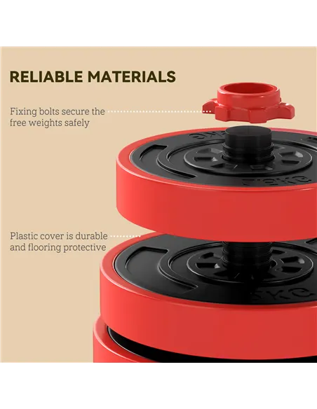 SPORTNOW 30kg Four-In-One Adjustable Weight Dumbbells Set, Barbell, Kettlebell, Push Up Stand - Red