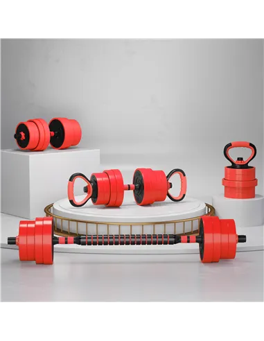 SPORTNOW 30kg Four-In-One Adjustable Weight Dumbbells Set, Barbell, Kettlebell, Push Up Stand - Red