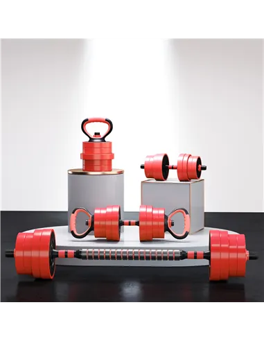 SPORTNOW 30kg Four-In-One Adjustable Weight Dumbbells Set, Barbell, Kettlebell, Push Up Stand - Red